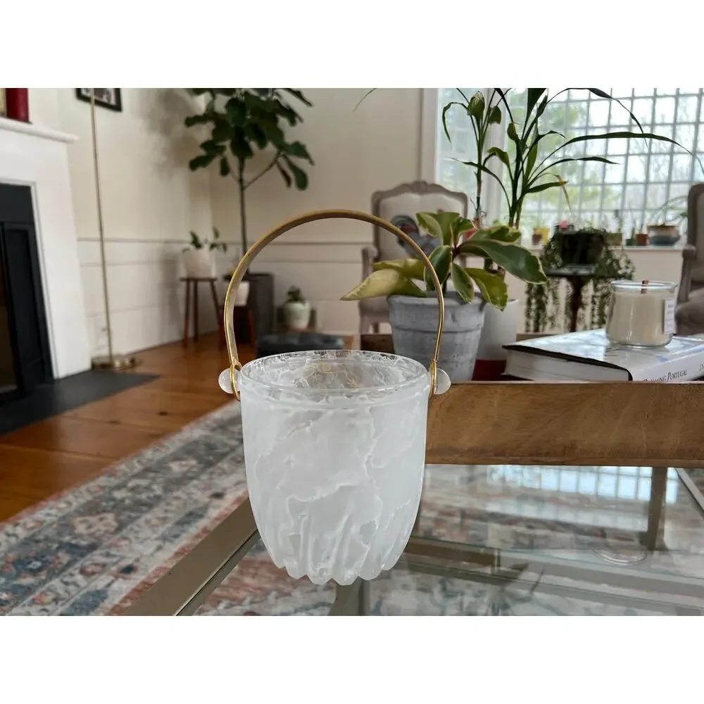 Vintage Creazioni Silvestri Arte Murano Crystal Ice Bucket Cherub Italian